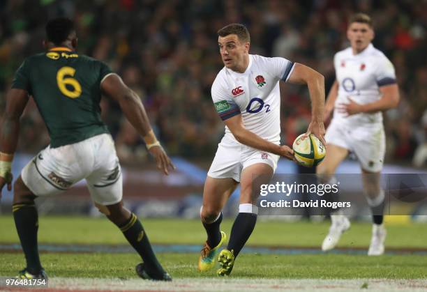 George Ford of England runs with the ball during the second test match between South Africa and England at Toyota Stadium on June 16, 2018 in...