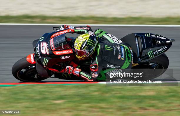 Johann Zarco of France and Monster Yamaha Tech 3 rounds the bend during free practice for the MotoGP of Catalunya at Circuit de Catalunya on at...