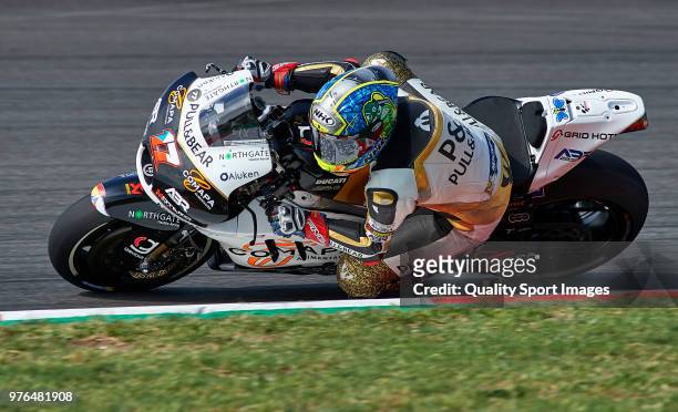 Karel Abraham of the Czech Republic and Angel Nieto Team rounds the bend during free practice for the MotoGP of Catalunya at Circuit de Catalunya on...