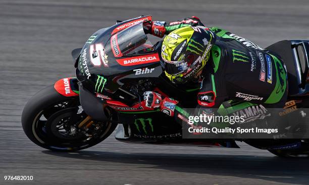 Johann Zarco of France and Monster Yamaha Tech 3 rounds the bend during free practice for the MotoGP of Catalunya at Circuit de Catalunya on at...