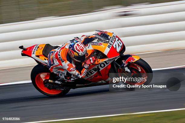 Dani Pedrosa of Spain and Repsol Honda Team rides during free practice for the MotoGP of Catalunya at Circuit de Catalunya on at Circuit de Catalunya...