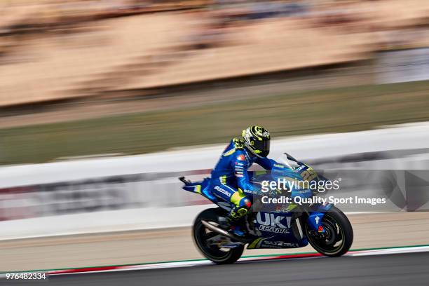 Andrea Iannone of Italy and Team Suzuki ECSTAR rides during free practice for the MotoGP of Catalunya at Circuit de Catalunya on at Circuit de...