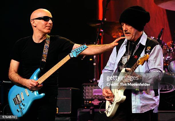 Joe Satriani and Brad Whitford perform as part of the Experience Hendrix Tribute at The Warfield Theater on March 10, 2010 in San Francisco,...