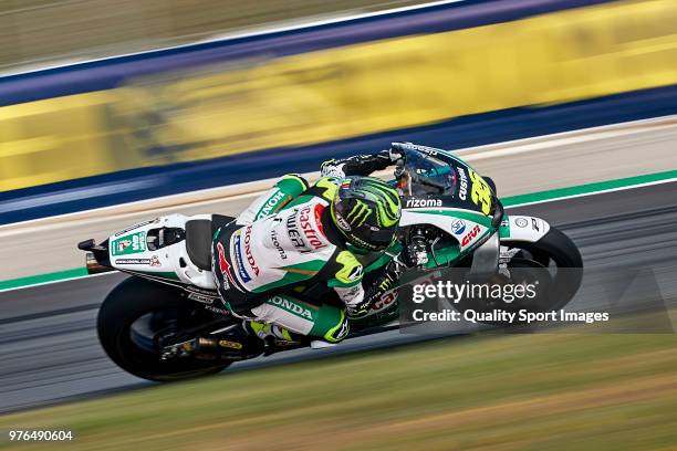 Cal Crutchlow of Great Britain and LCR Honda rides during free practice for the MotoGP of Catalunya at Circuit de Catalunya on at Circuit de...