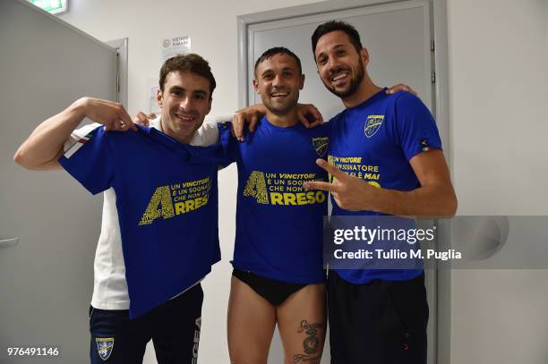 Players of Frosinone celebrate after winning the serie B playoff match final between Frosinone Calcio v US Citta di Palermo at Stadio Benito Stirpe...