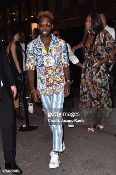 Tinie Tempah attends Dolce & Gabbana Naked King secret show at Milan Men's Fashion Week Spring/Summer 2019 on June 16, 2018 in Milan, Italy.