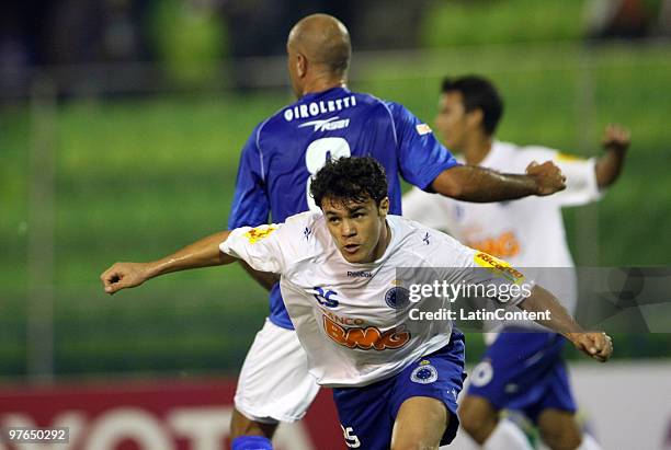 Kleber Giacomazzi of Brazil?s Cruzeiro celebrates scored goal against Venezuela?s Deportivo Italia during a match as part of the Libertadores Cup...