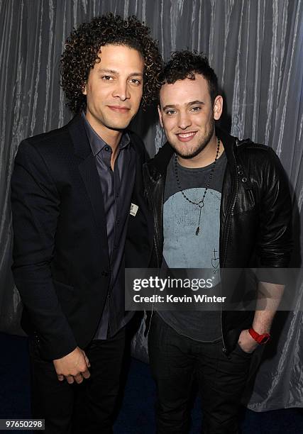 Former contestants Justin Guarini and Matt Giraud arrive at Fox's Meet the Top 12 "American Idol" finalists held at Industry on March 11, 2010 in Los...