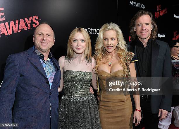 Apparition CEO Bob Berney, actress Dakota Fanning, musician Cherie Currie, and producer William Pohlad arrive at the premiere of Apparition's "The...