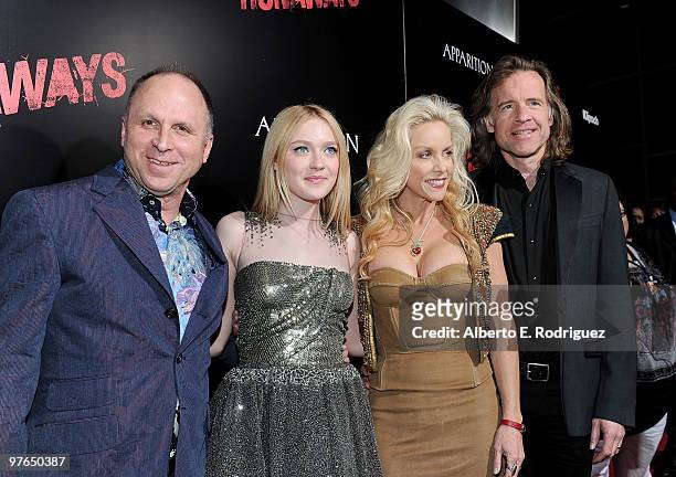 Apparition CEO Bob Berney, actress Dakota Fanning, musician Cherie Currie, and producer William Pohlad arrive at the premiere of Apparition's "The...