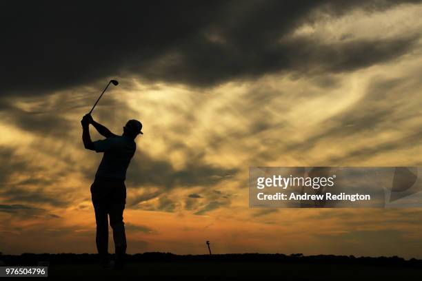 Charley Hoffman of the United States plays his shot from the 15th tee during the third round of the 2018 U.S. Open at Shinnecock Hills Golf Club on...