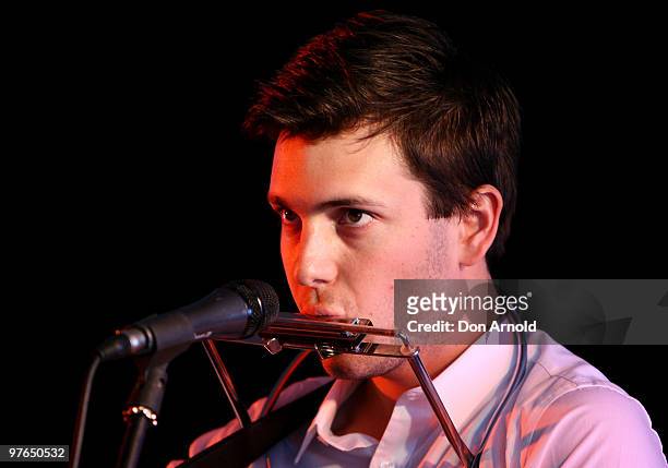 Alexander Gow of Oh Mercy performs live on stage at the Australian Music Prize Awards held at the Museum of Contemporary Art on March 12, 2010 in...