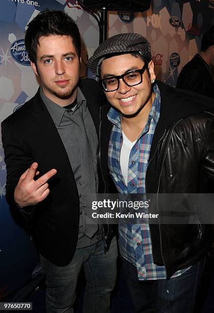 Contestants Lee Dewyze and Andrew Garcia arrives at Fox's Meet the Top 12 "American Idol" finalists held at Industry on March 11, 2010 in Los...