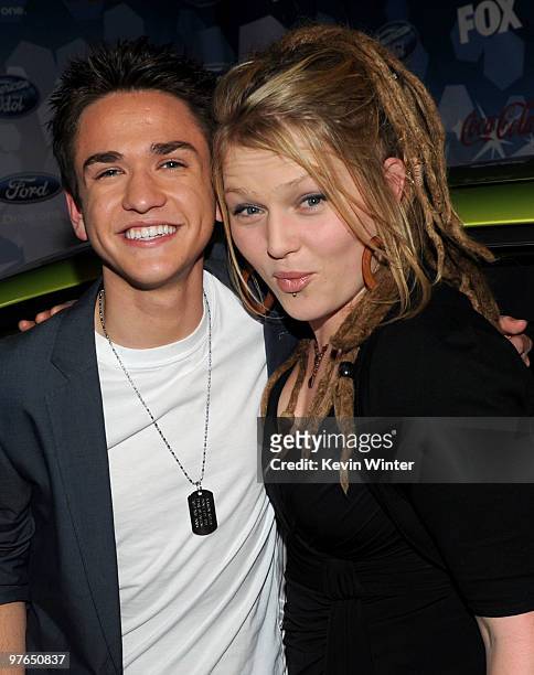 Contestants Aaron Kelly and Crystal Bowersox arrive at Fox's Meet the Top 12 "American Idol" finalists held at Industry on March 11, 2010 in Los...