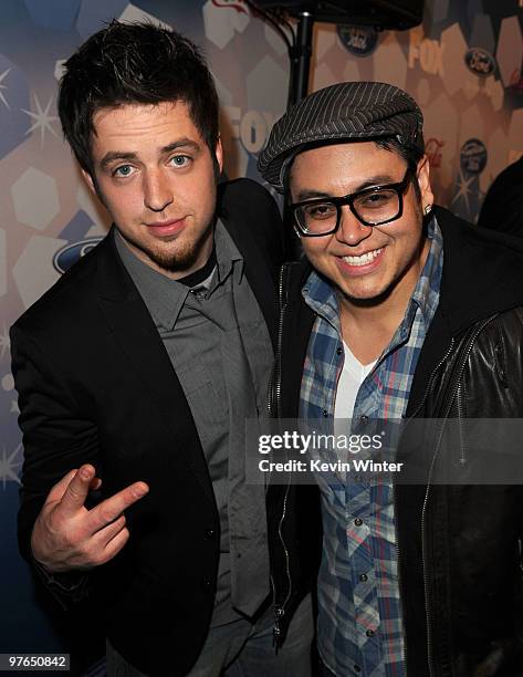 Contestants Lee Dewyze and Andrew Garcia arrives at Fox's Meet the Top 12 "American Idol" finalists held at Industry on March 11, 2010 in Los...