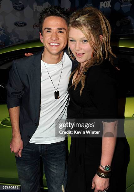 Contestants Aaron Kelly and Crystal Bowersox arrive at Fox's Meet the Top 12 "American Idol" finalists held at Industry on March 11, 2010 in Los...