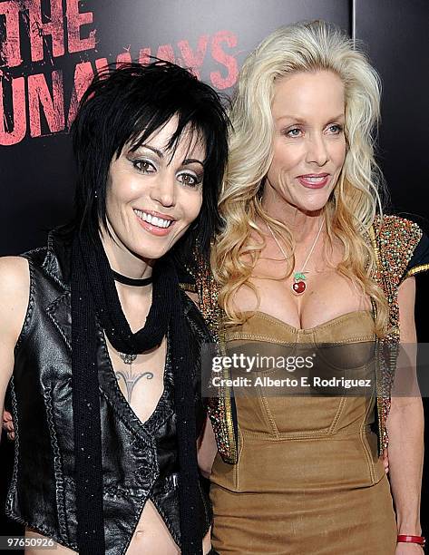 Musicians Joan Jett and Cherie Currie arrive at the premiere of Apparition's "The Runaways" held at ArcLight Cinemas Cinerama Dome on March 11, 2010...