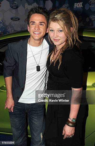 Contestants Aaron Kelly and Crystal Bowersox arrive at Fox's Meet the Top 12 "American Idol" finalists held at Industry on March 11, 2010 in Los...