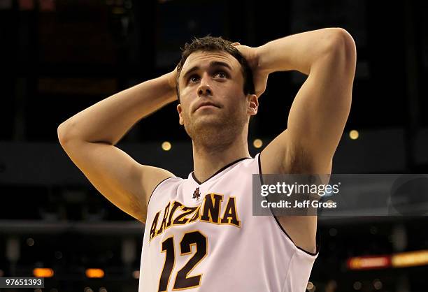 Derek Glasser of the Arizona State Sun Devils reacts in the second half against the Stanford Cardinal during the Quarterfinals of the Pac-10...