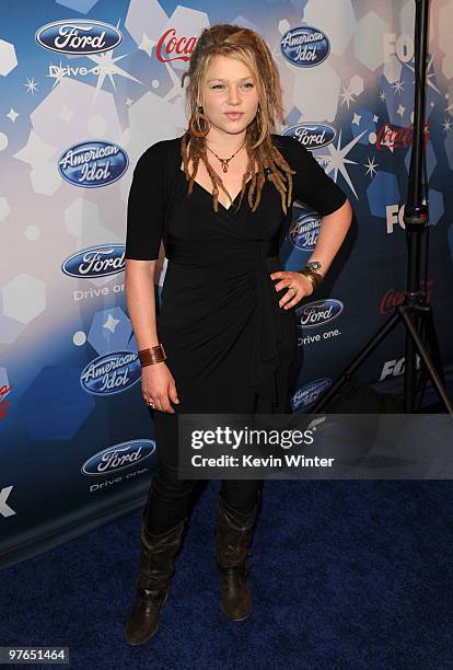 Contestant Crystal Bowersox arrives at Fox's Meet the Top 12 "American Idol" finalists held at Industry on March 11, 2010 in Los Angeles, California.