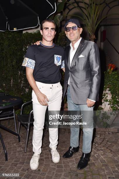 Carlo Sestini and Andrea Panconesi attend Dolce & Gabbana Naked King secret show at Milan Men's Fashion Week Spring/Summer 2019 on June 16, 2018 in...