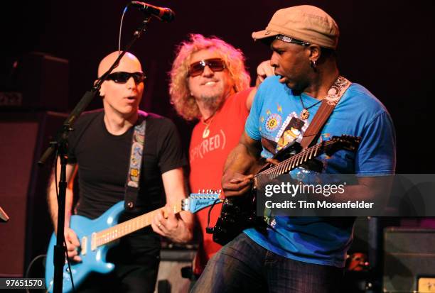 Joe Satriani, Sammy Hagar, and Vernon Reid perform as part of the Experience Hendrix Tribute at The Warfield Theater on March 10, 2010 in San...