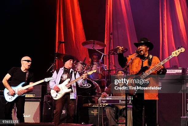 Joe Satriani, Brad Whitford, Robert Raldolph, and Billy Cox perform as part of the Experience Hendrix Tribute at The Warfield Theater on March 10,...