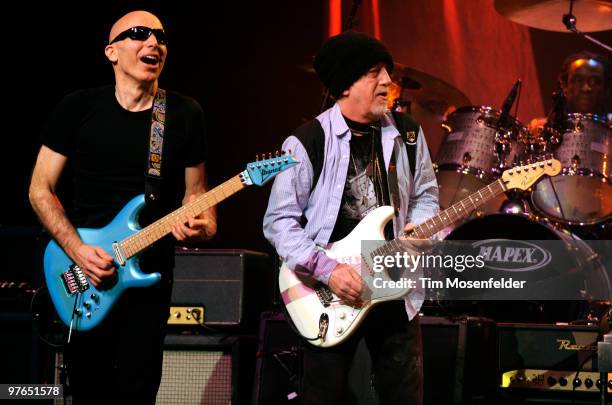 Joe Satriani and Brad Whitford perform as part of the Experience Hendrix Tribute at The Warfield Theater on March 10, 2010 in San Francisco,...