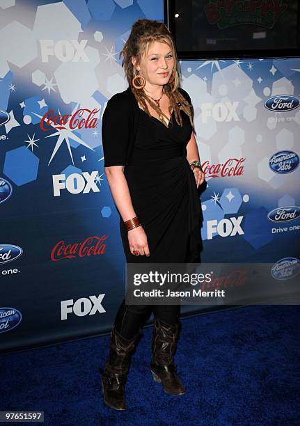 Contestant Crystal Bowersox arrives at Fox's Meet The Top 12 "American Idol" Finalists at Industry on March 11, 2010 in Los Angeles, California.