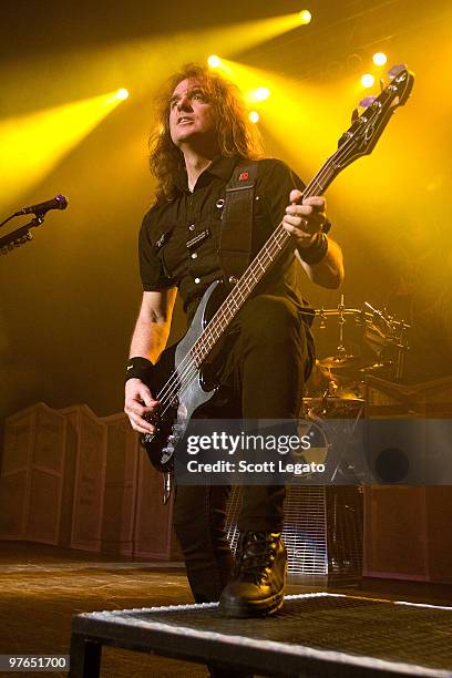 David Ellefson of Megadeth performs at the Egyptian Room, Murat Centre on March 11, 2010 in Indianapolis, Indiana.