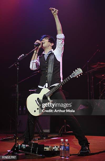 Singer Josh Ramsay of Marianas Trench performs at Massey Hall during Canadian Music Week on March 11, 2010 in Toronto, Ontario, Canada.