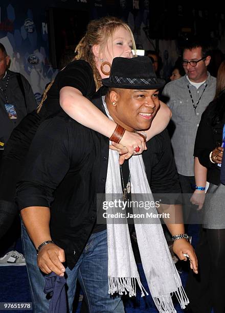 Contestants Crystal Bowersox and Michael Lynche arrive at Fox's Meet The Top 12 "American Idol" Finalists at Industry on March 11, 2010 in Los...