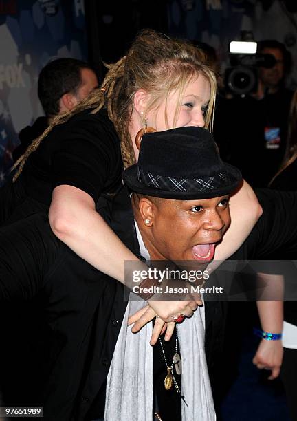 Contestants Crystal Bowersox and Michael Lynche arrive at Fox's Meet The Top 12 "American Idol" Finalists at Industry on March 11, 2010 in Los...