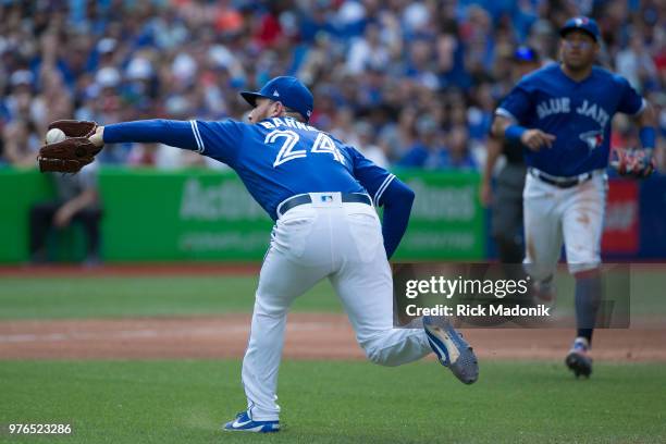 Toronto Blue Jays relief pitcher Danny Barnes came in and made one pitch, which was a soft pop up in the infield, which he then handled for the out....