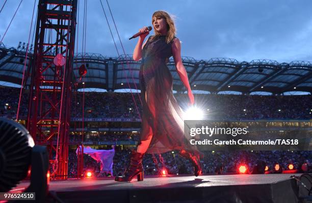 Taylor Swift performs on stage during her reputation Stadium Tour at Croke Park on June 16, 2018 in Dublin, Ireland.