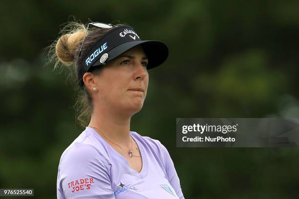 Sandra Gal of Cologne, Germany follows her shot from the 10th tee during the third round of the Meijer LPGA Classic golf tournament at Blythefield...