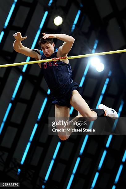 Derek Miles of United States competes in the Mens Pole Vault Qualification during Day 1 of the IAAF World Indoor Championships at the Aspire Dome on...