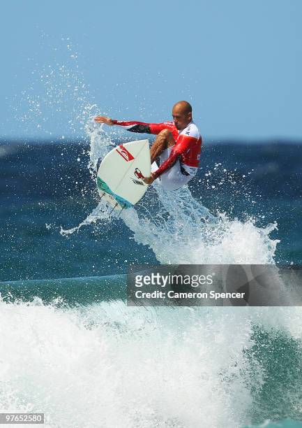 Kelly Slater of the United States performs an air during an aerial expression session on day one of Surfsho at Bondi Beach on March 12, 2010 in...