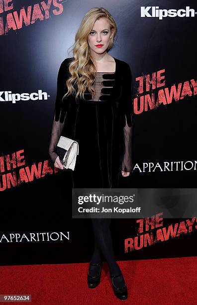 Actress Riley Keough arrives at the Los Angeles Premiere "The Runaways" at the ArcLight Cinemas Cinerama Dome on March 11, 2010 in Hollywood,...