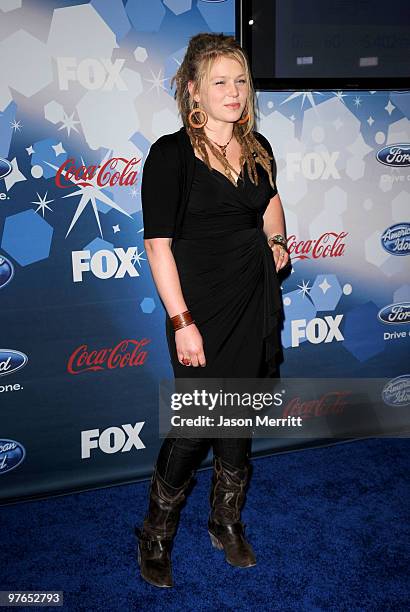 Contestant Crystal Bowersox arrives at Fox's Meet The Top 12 "American Idol" Finalists at Industry on March 11, 2010 in Los Angeles, California.