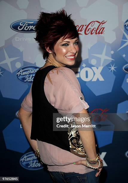 Contestant Lacey Brown arrives at Fox's Meet The Top 12 "American Idol" Finalists at Industry on March 11, 2010 in Los Angeles, California.