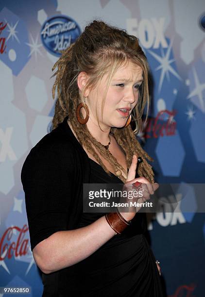 Contestant Crystal Bowersox arrives at Fox's Meet The Top 12 "American Idol" Finalists at Industry on March 11, 2010 in Los Angeles, California.