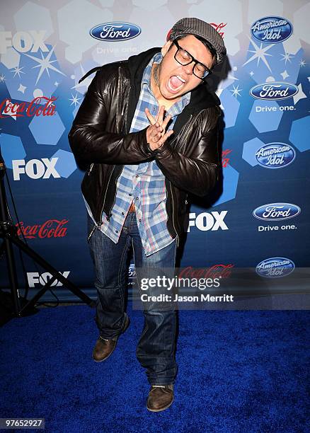 Contestant Andrew Garcia arrives at Fox's Meet The Top 12 "American Idol" Finalists at Industry on March 11, 2010 in Los Angeles, California.