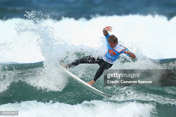 Taj Burrow of Australia performs a cutback during an aerial expression session on during day one of Surfsho at Bondi Beach on March 12, 2010 in...