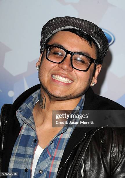 Contestant Andrew Garcia arrives at Fox's Meet The Top 12 "American Idol" Finalists at Industry on March 11, 2010 in Los Angeles, California.