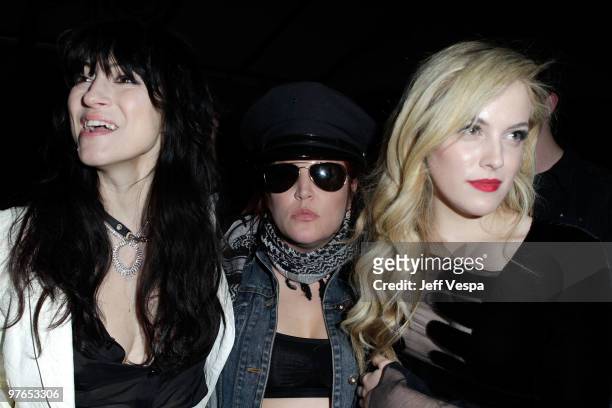 Director Floria Sigismondi, Lisa Marie Presley and actress Riley Keough attend the after party for the Los Angeles premiere of "The Runaways"...