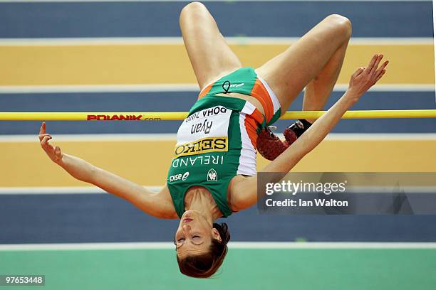Deirdre Ryan of Ireland competes in the Womens High Jump Qualification during Day 1 of the IAAF World Indoor Championships at the Aspire Dome on...
