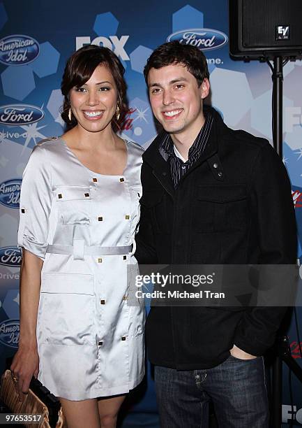 Michaela Conlin and John Francis Daley arrive to the "American Idol" - Top 12 party held at Industry on March 11, 2010 in Los Angeles, California.