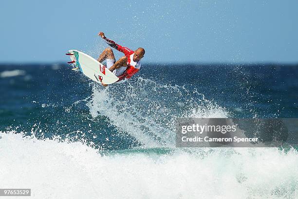 Kelly Slater of the United States performs an air during an aerial expression session on day one of Surfsho at Bondi Beach on March 12, 2010 in...