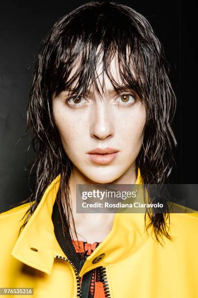 Teddy Quinlivan is seen backstage ahead of the Neil Barrett show during Milan Men's Fashion Week Spring/Summer 2019 on June 16, 2018 in Milan, Italy.